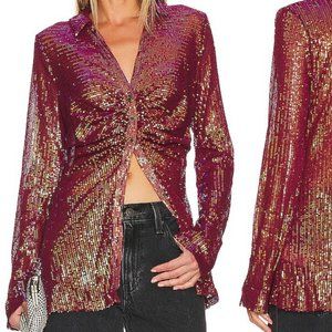 NWT Free People Sequin Shirtee Top in Dark Rhubarb